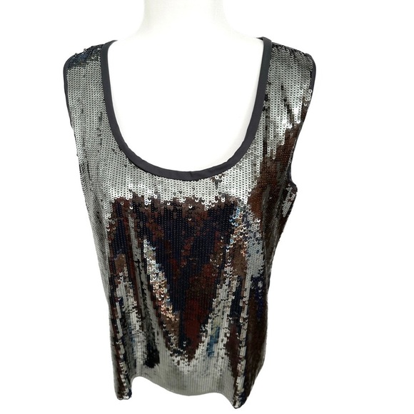 Elie Tahari NWT Silver Sequin Sleeveless Silk Top Scoop Neck Gorgeous Chic - Picture 7 of 10